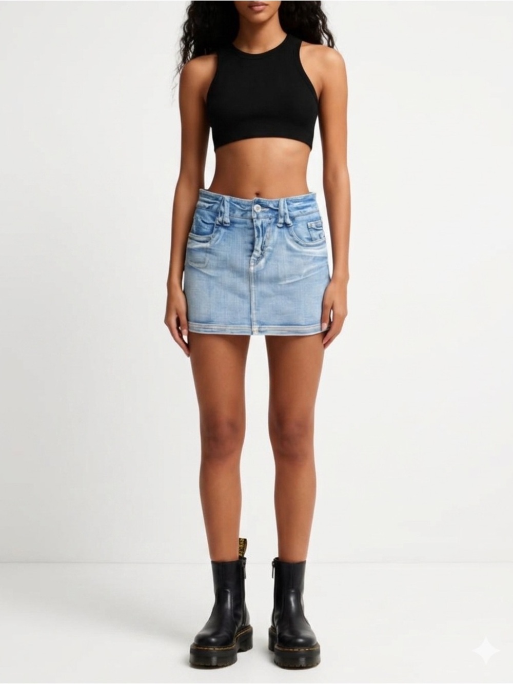 🌸MY2K Mudd Blue Denim Mini Skirt Embroidered Beaded Pockets Button Size S